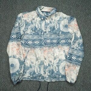 Herschel Supply Co Jacket Men Medium White Blue Abstract Floral Windbreaker Snap